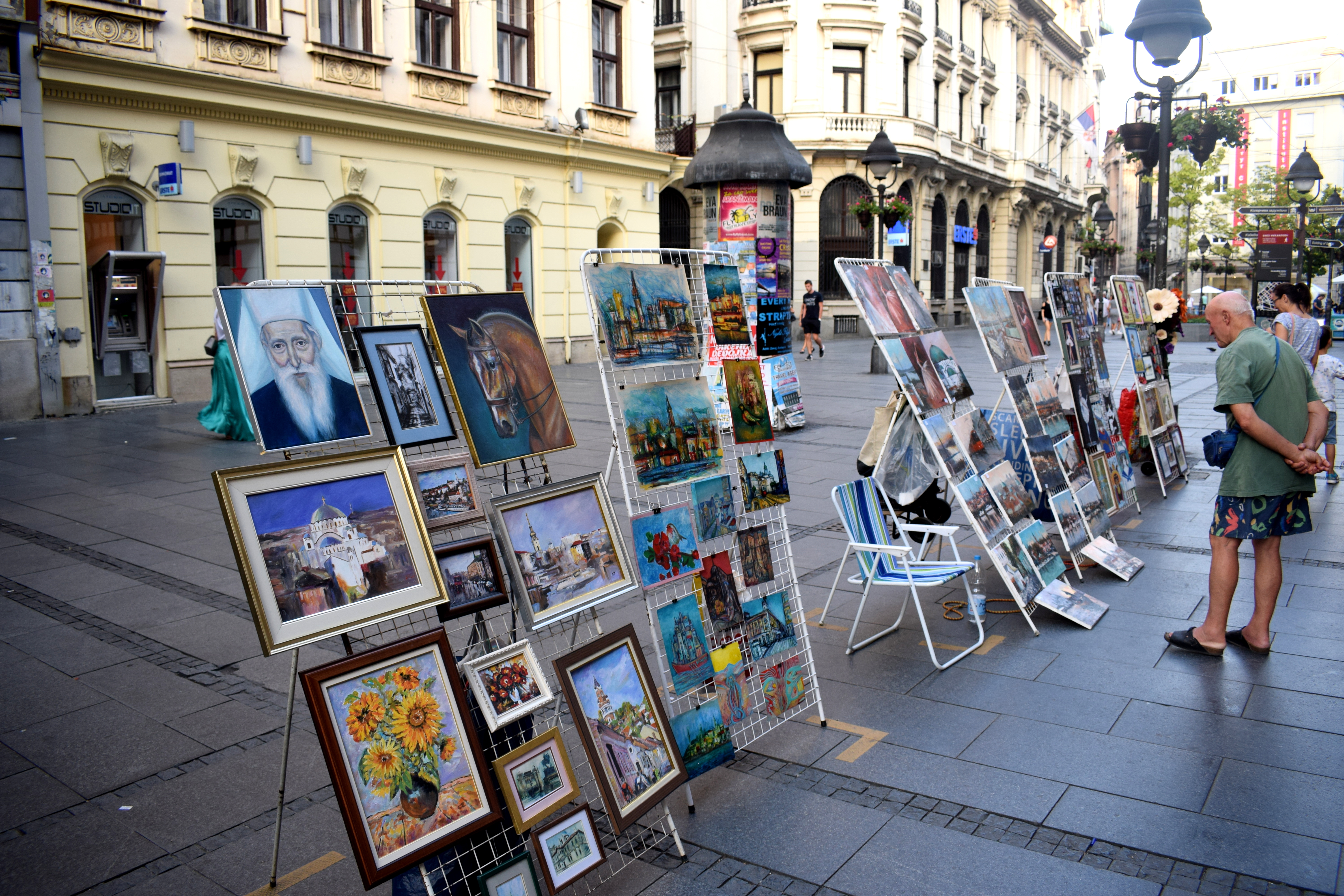 Paintings for sale on Knez Mihailova street in Belgrade, Serbia (Beograd, Srbija) 